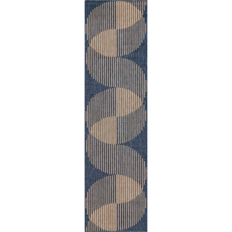 Well Woven Alder Indoor OutdoorFlat Weave Pile Stripes Circles Geometric 2'7" x 9'10" Runner Blue Area Rug