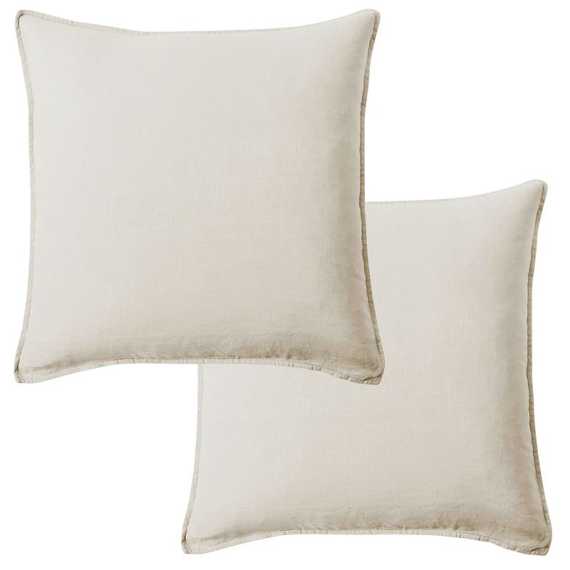 Washed Linen Square Decorative Pillow Cover Set - Natural 2pk - Levtex Home