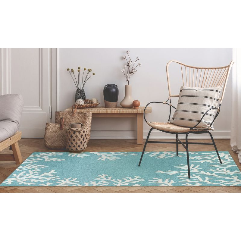Liora Manne Capri Coral Border Indoor/Outdoor Rug Aqua 2'6" x 4'