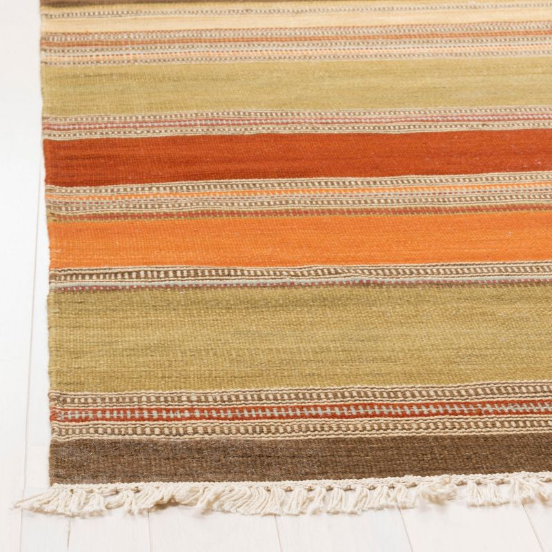 Striped Kilim STK317 Hand Woven Area Rug - Green - 7'x7' - Safavieh.