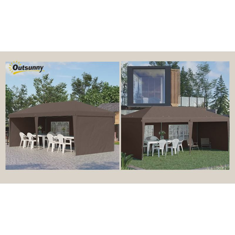 Outsunny 10' x 20' Heavy Duty Pop Up Canopy Party Tent with 4 Removable Sidewalls, Outdoor Cabana Gazebo with Carry Bag, Weather Protection, White