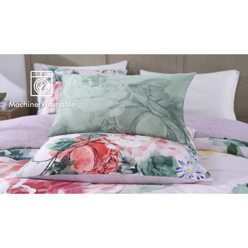 BeBeJan Bebejan Cool Pink Roses 200 Thread Count 100% Cotton Sateen 5-Piece Reversible Comforter Set