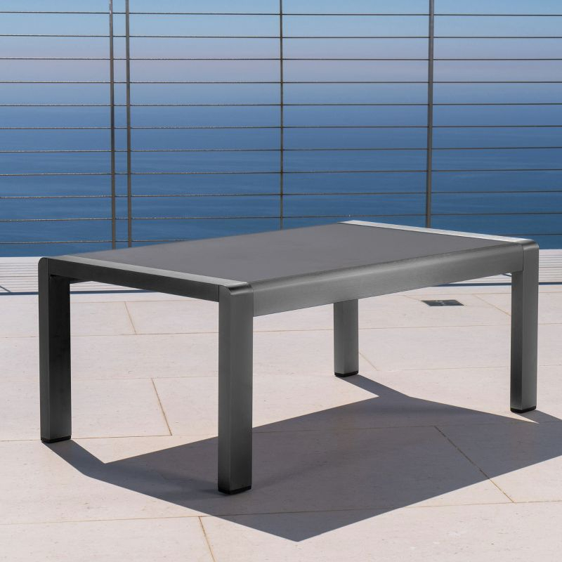 Cape Coral Rectangle Aluminum Coffee Table with Glass Top - Gray - Christopher Knight Home: Weather-Resistant Patio Table