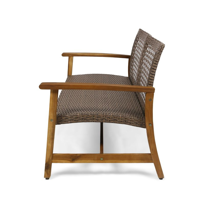 GDFStudio Jean Outdoor Acacia Wood and Wicker Loveseat, Brown/Gray