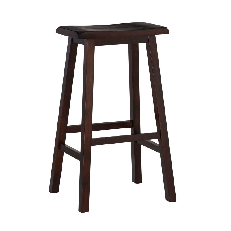 30" Saddle Backless Sloping Seat Barstool Wood Brown - Linon: Rubberwood, Footrest, Fixed Height
