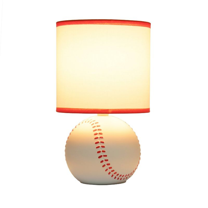 Simple Designs 10.7" SportsLite Mini Baseball Table Lamp Mancave White and Red