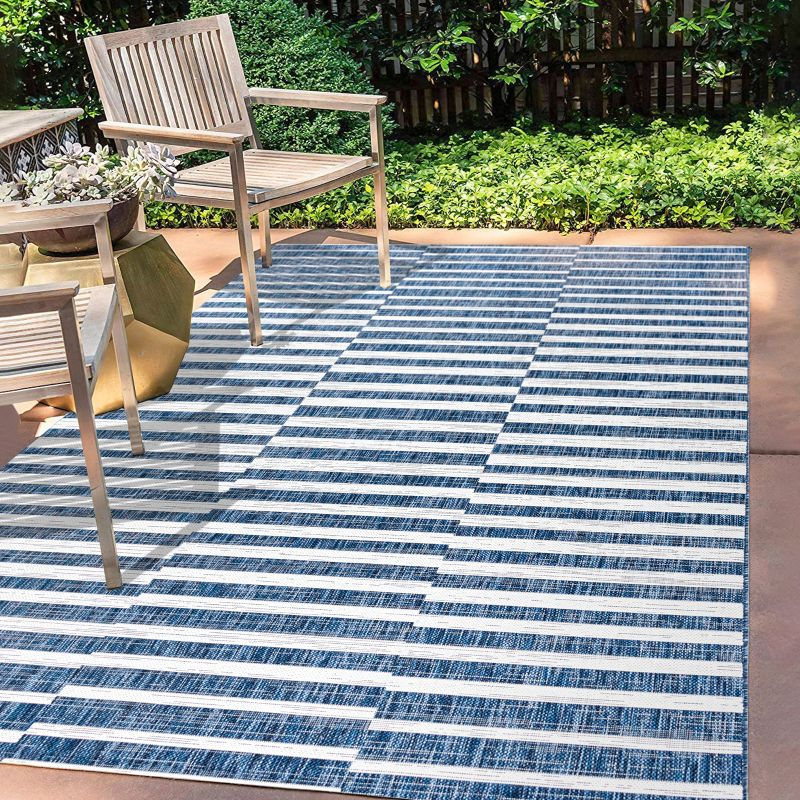 3'x5' Sukie Modern Offset Stripe Indoor/Outdoor Area Rug, Blue/Ivory - JONATHAN Y