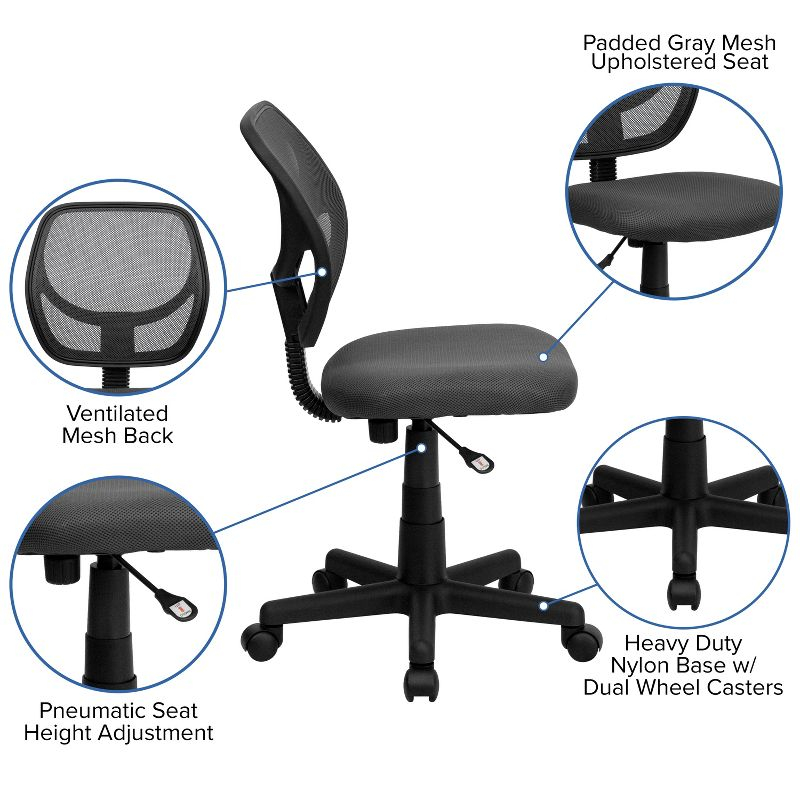 Flash Furniture Low Back Gray Mesh Swivel Task Office Chair with Curved Square Back