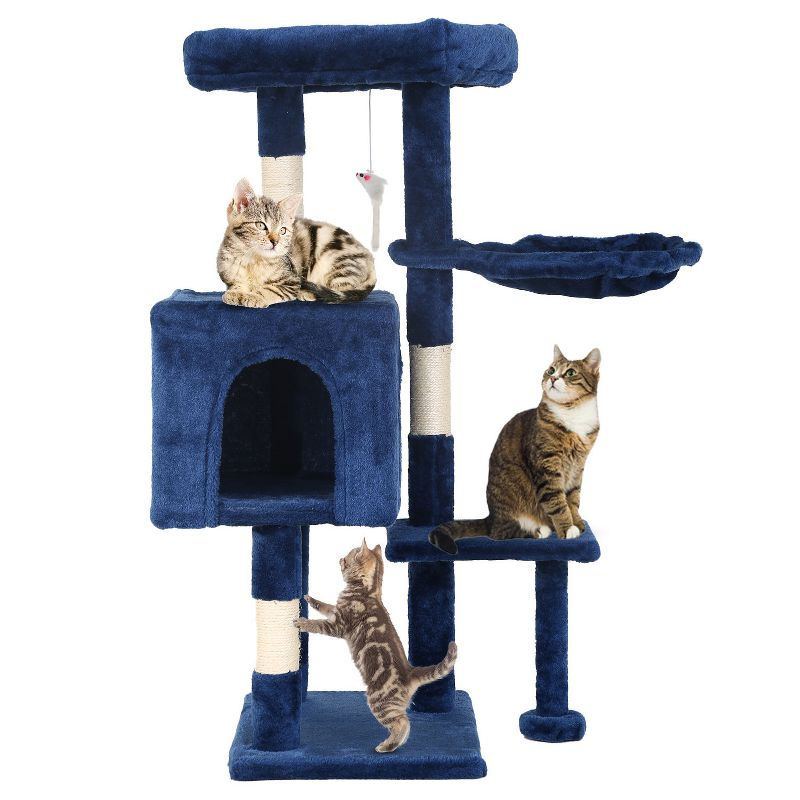 FDW Multi-Functional Cat Tree for Climbing Scratching and Resting Cat Tower for Indoor Cats with Cat Scratching Post Cat Condo Furniture, Navy Blue