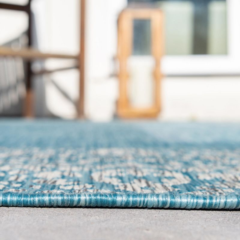 Unique Loom 7' 1 x 10' 0 Rectangle Indoor/Outdoor Border Aqua Area Rug