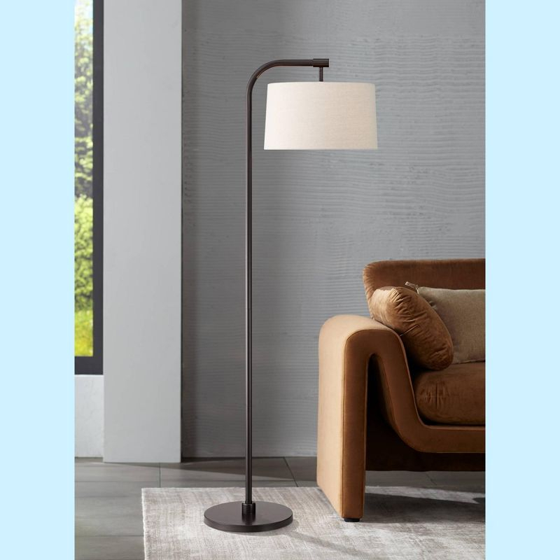 360 Lighting Serra Modern 64" Tall Standing Floor Lamp Curved Chairside Arc Offset Arm Foot Switch Art Deco Brown Dark Bronze Finish Living Room House