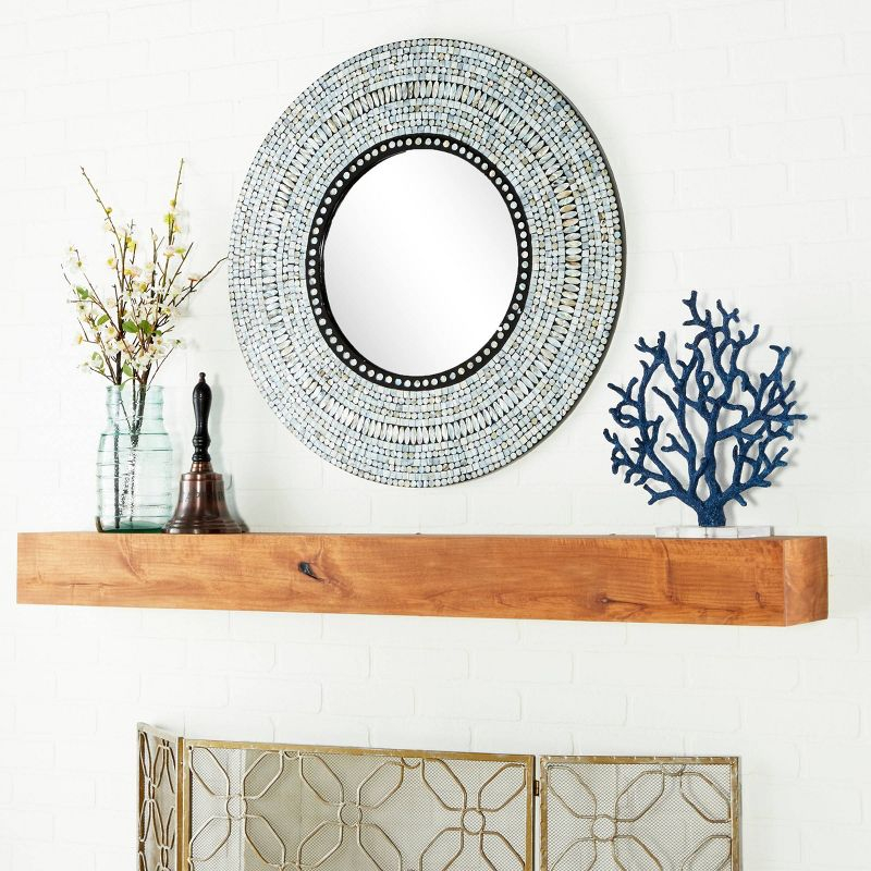 Olivia & May Wood Handmade Mosaic Wall Mirror Silver : Nautical Coastal Decor, 31.5" Round, No Assembly Required