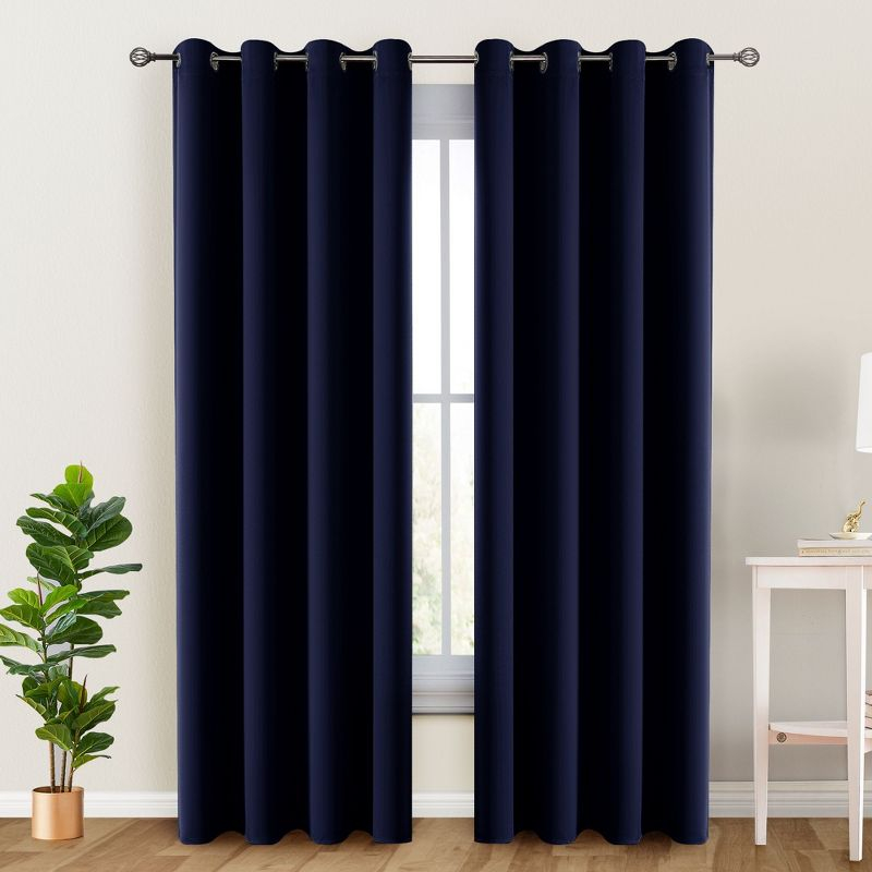 Set of 2 Blackout Curtains for Windows Room Darkening & Noise Reducing Solid Curtains - 42x63 Inch (NAVY-BLUE)