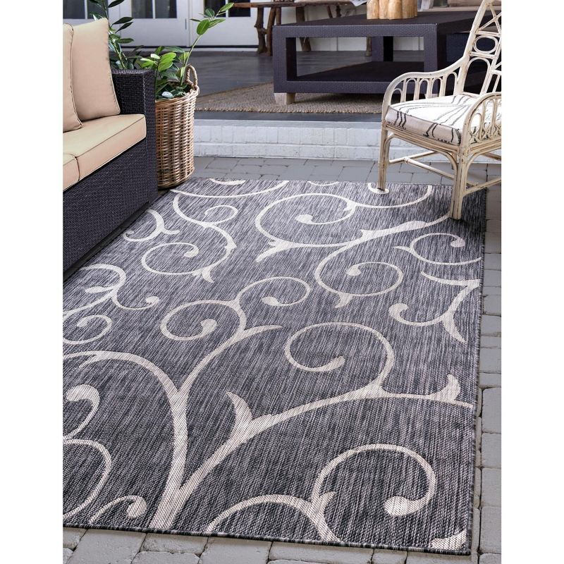 Unique Loom 6' 1 x 9' 0 Rectangle Indoor/Outdoor Botanical Charcoal Gray Area Rug