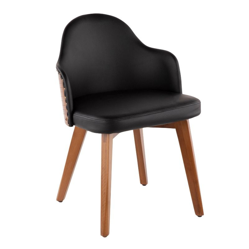 LumiSource Ahoy Dining Chair Walnut/Black/Brass: Mid-Century Modern Faux Leather with Nailhead Trim