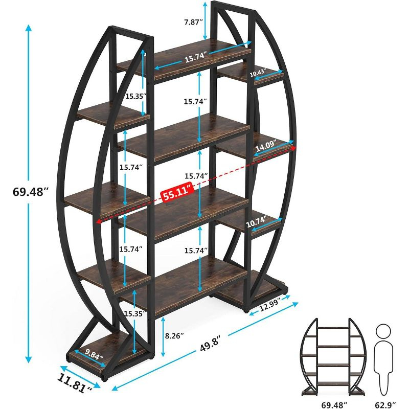 Tribesigns 5 Tier Plant Stand, Half-Moon Shaped Large Plant Shelf, Curved Oval Flower Pot Rack for Living Room, Balcony, Patio, Garden, Brown