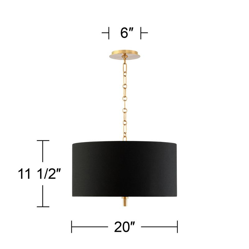 Possini Euro Design Warm Gold Pendant Chandelier 20" Wide Modern Black Fabric Drum Shade 4-Light Fixture for Dining Room Living House Kitchen Island