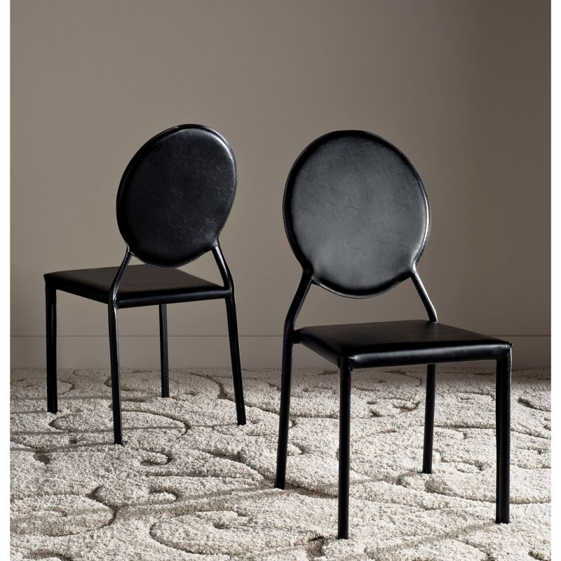 Warner Round Back Leather Side Chair (Set of 2) - FOX2018 - Black - Safavieh Couture