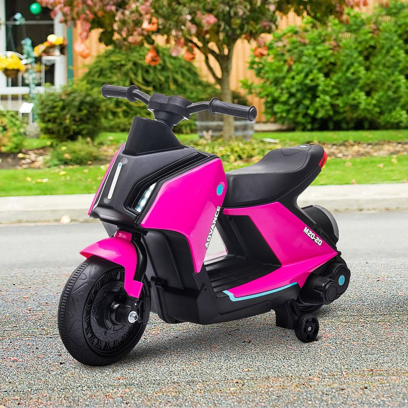 Aosom 6V Kids Motorcycle Dirt Bike Electric Battery-Powered Ride-On Toy Off-road Street Bike with Music, Headlights, Rechargeable Battery, Pink