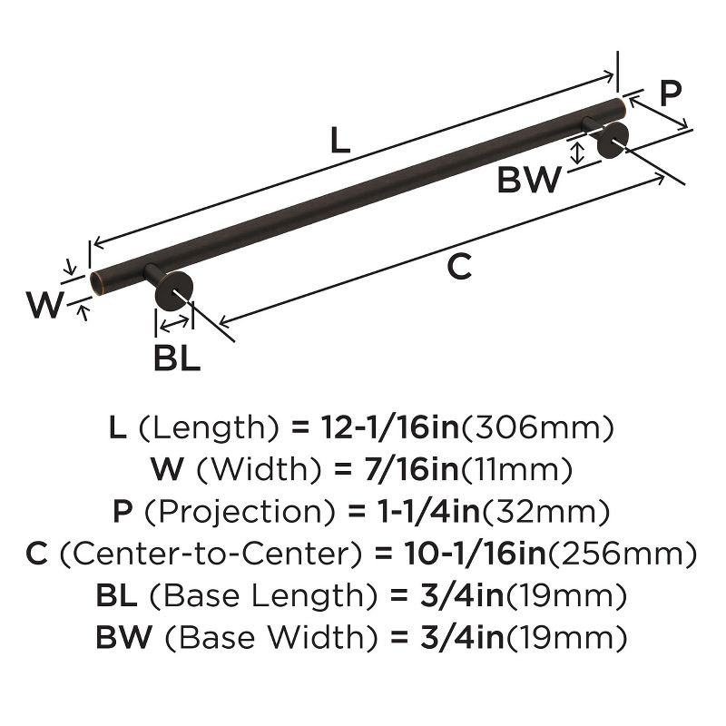 Amerock Radius 10-1/16 inch (256mm) Center-to-Center Oil-Rubbed Bronze Cabinet Pull
