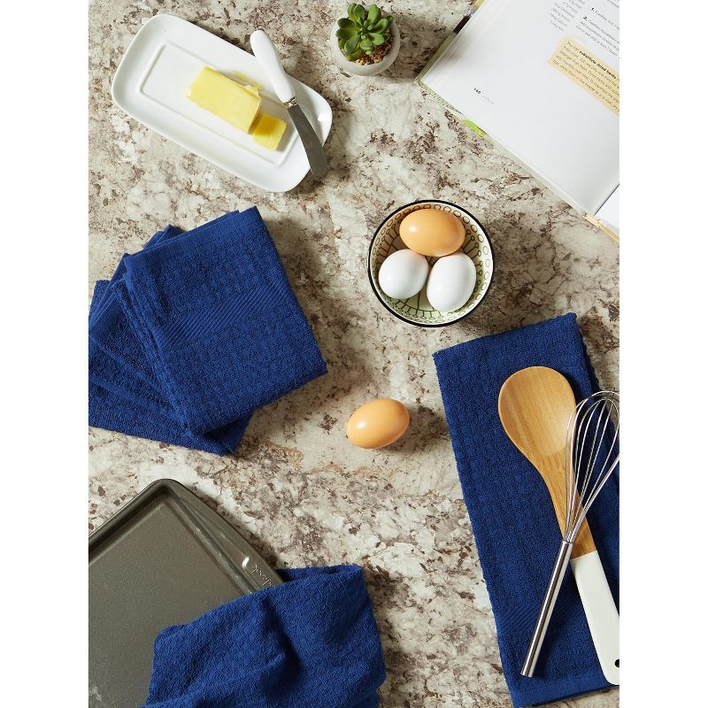 Design Imports Nautical Blue Solid Waffle Terry Dishtowel Set/4