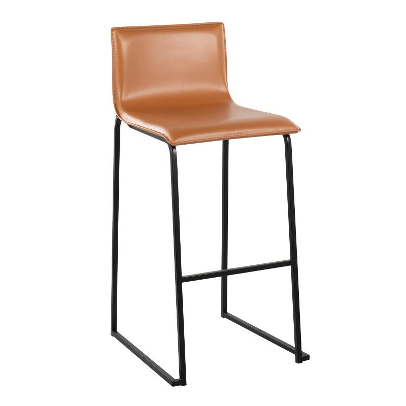 Set of 2 Mara Upholstered Barstools Camel/Black - Lumisource: Faux Leather, Metal Base, Footrest