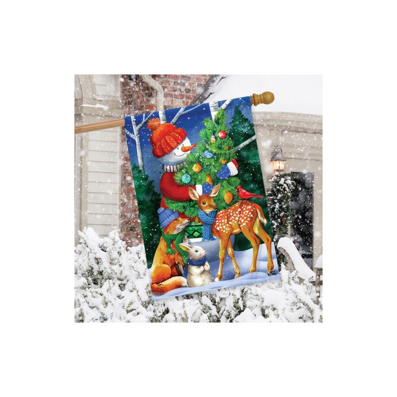 Woodland Snowman Christmas House Flag Deer Fox Bunny 28" x 40" Briarwood Lane