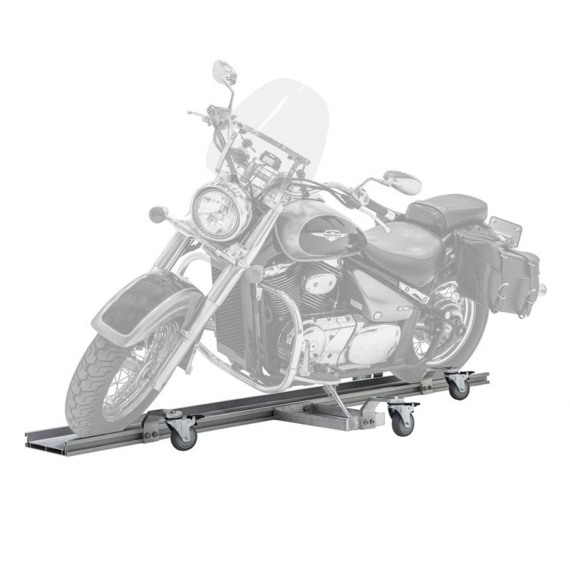 Black Widow Motorcycle Dolly with Fully Adjustable Kickstand Plate Locking Casters with Ride-On Load and Ride-Off Unload without Use of Ramp or Lever