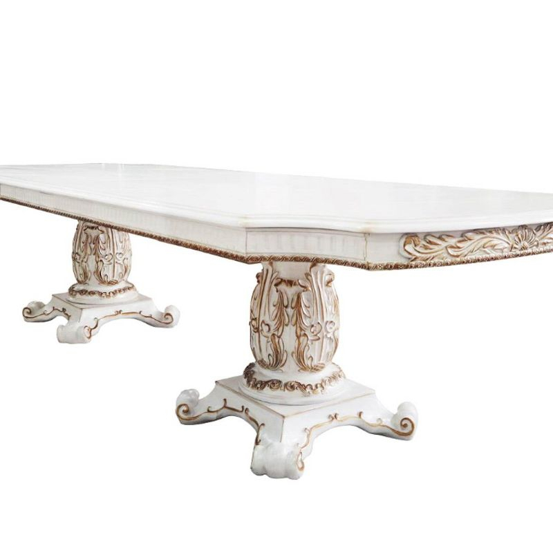 136" Vendome Dining Table Antique Pearl Finish - Acme Furniture: Classic Double Pedestal, 10-Seater, Resin Frame