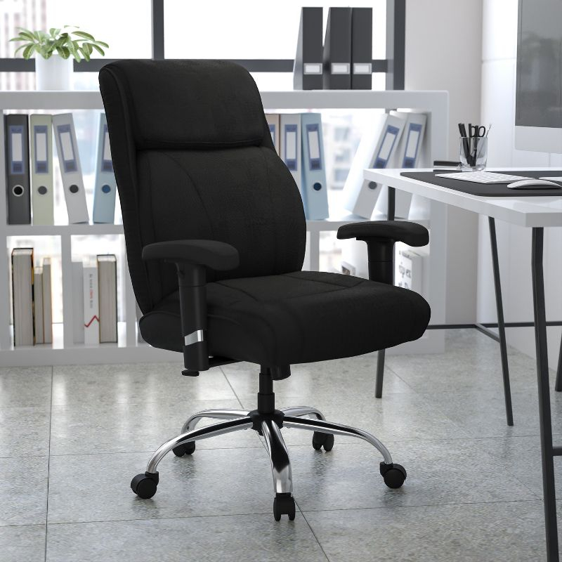 Flash Furniture HERCULES Series Big & Tall 400 lb. Rated Black Fabric Ergonomic Task Office Chair with Line Stitching and Adjustable Arms