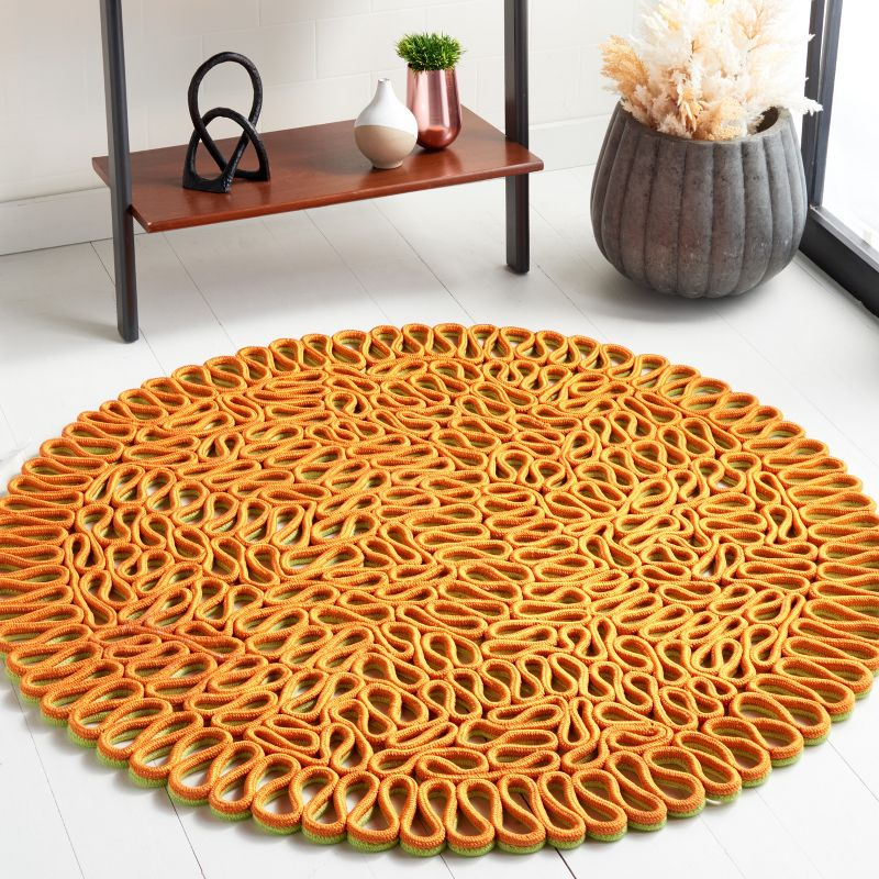 Novelty NOV701 Hand Knotted Area Rug - Orange/Green - 6' Round - Safavieh.