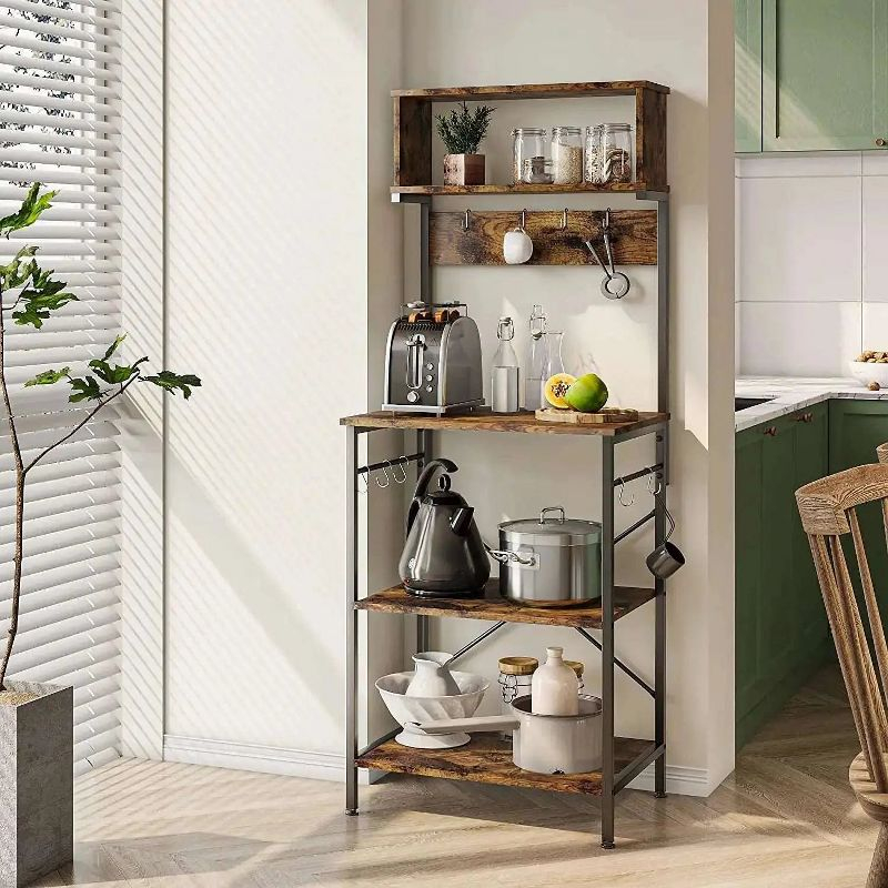 Bestier 5 Tier Microwave Stand, Coffee Bar Table with Storage for Small Space Kitchen 24in brown