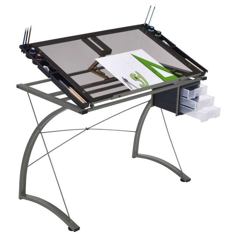 Melo 3 Drawer Glass Top Drafting Desk with Supply Storage Silver - Coaster