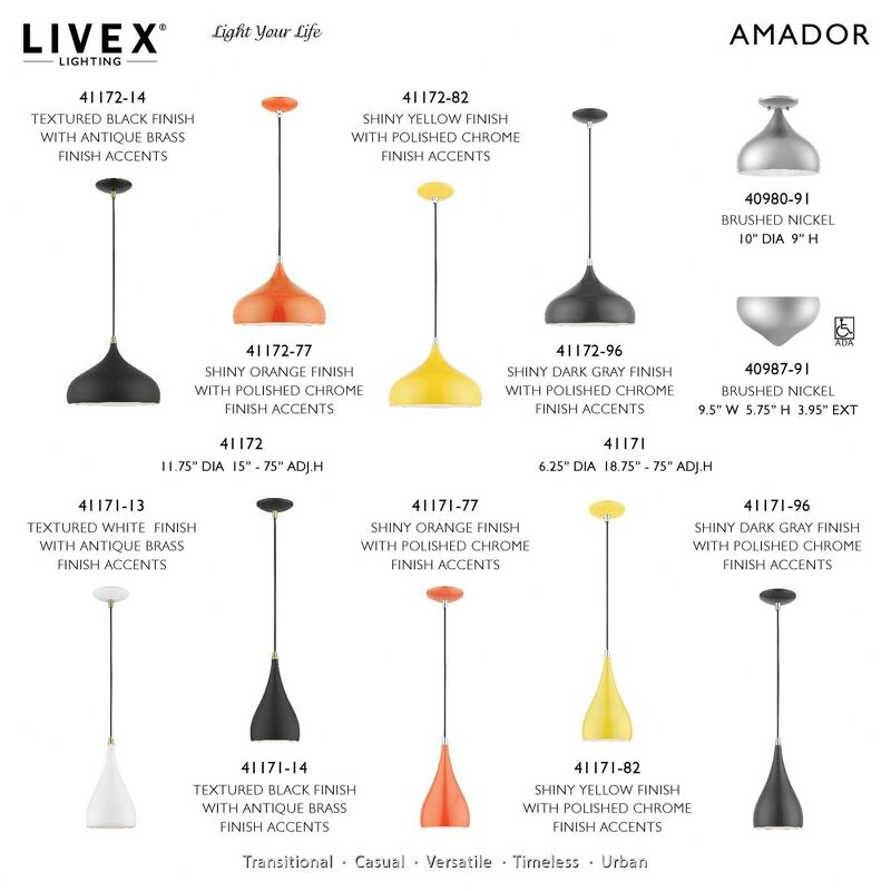 Livex Lighting Amador 1 - Light Pendant in  Shiny Yellow/Polished Chrome