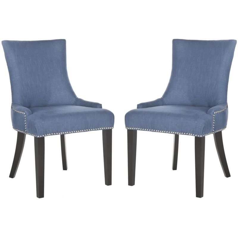 Lester 19" H Dining Chair With Nail Head Trim (Set of 2) - MCR4709 - Navy - Safavieh Couture