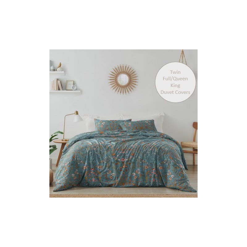 Sweet Jojo Designs Girl Fitted Crib Sheets Set Boho Floral Wildflower Blue Orange and Pink 2pc