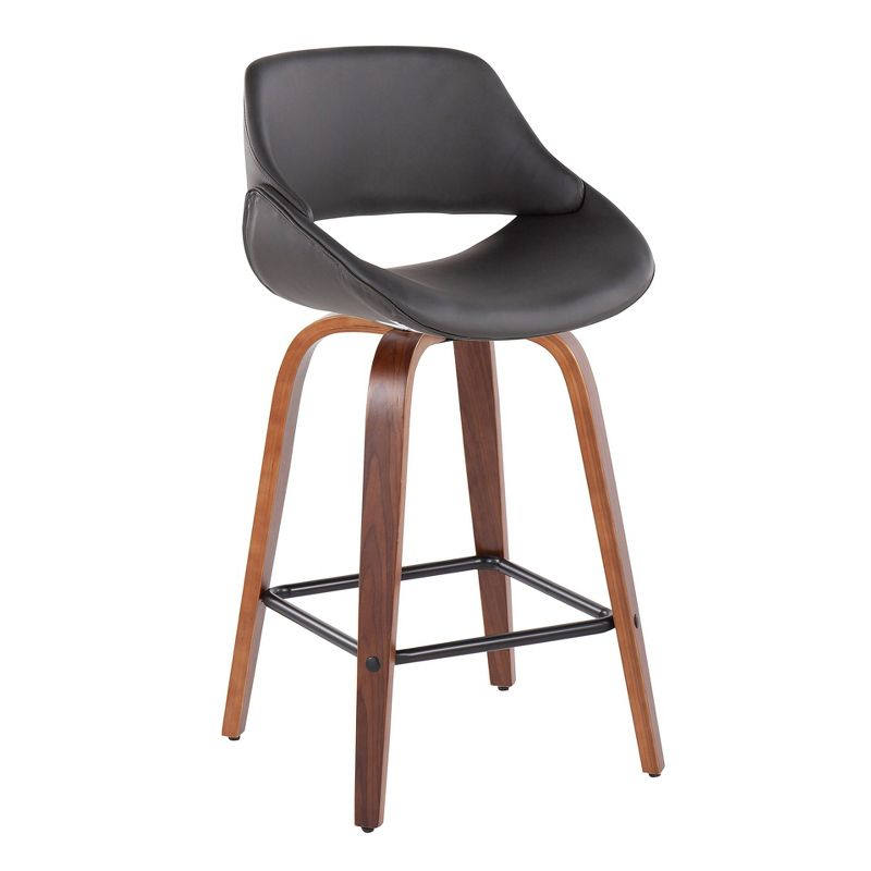 Set of 2 Fabrico Square PU Leather/Wood Counter Height Barstools Walnut/Gray/Black - LumiSource: Swivel, Foam-Filled, Veneer Finish, 250lbs Capacity