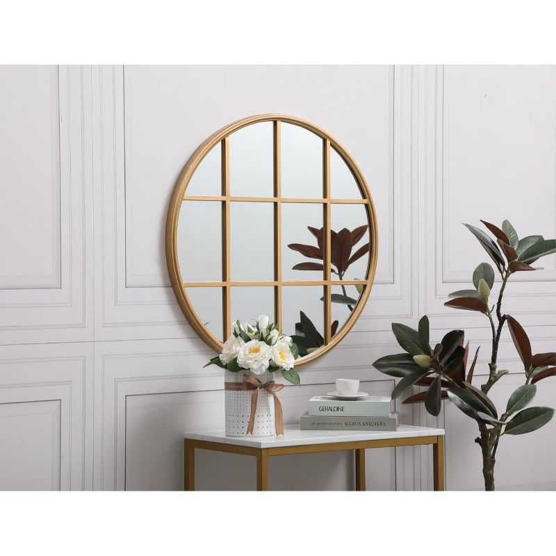 Elegant Lighting Metal windowpane mirror 28 inch in in x 28 inch in in Brass