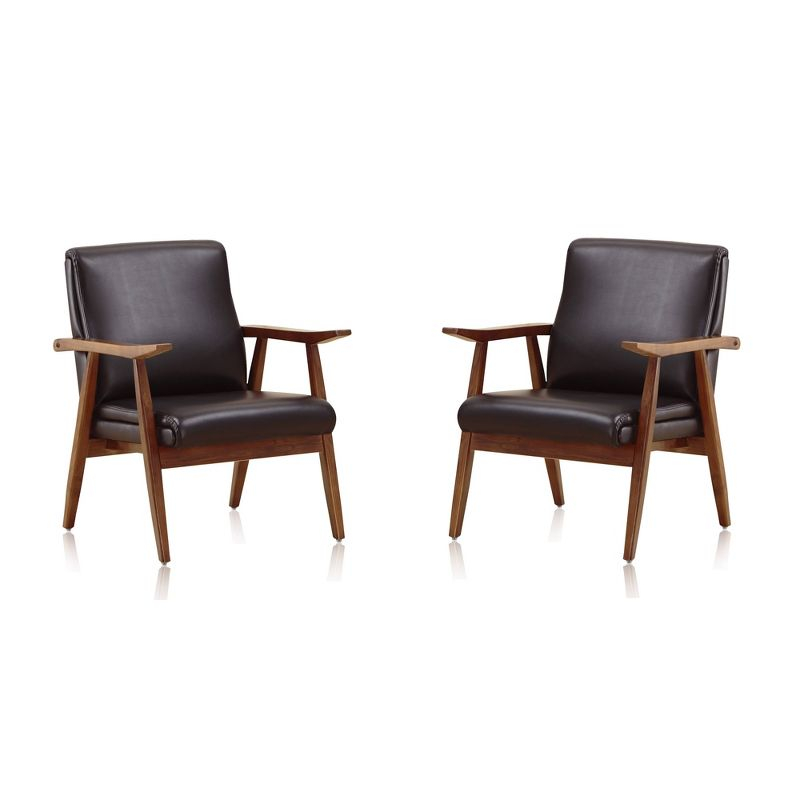 Set of 2 Archduke Faux Leather Accent Chairs Black - Manhattan Comfort: Beechwood Frame, No Assembly Required