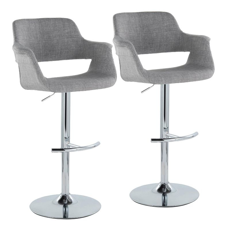 LumiSource Set of 2 Vintage Flair Adjustable Barstools Chrome/Light Gray: Mid-Century Modern, Swivel, Footrest, Upholstered