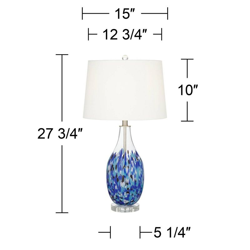 360 Lighting Marnie Modern Coastal Table Lamp 28" Tall Blue Art Glass White Fabric Drum Shade for Bedroom Living Room Bedside Nightstand Office House