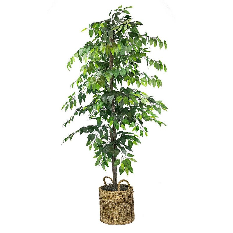72" Artificial Ficus Tree in Basket - LCG Florals: Indoor Polyester Faux Foliage, No Assembly Required