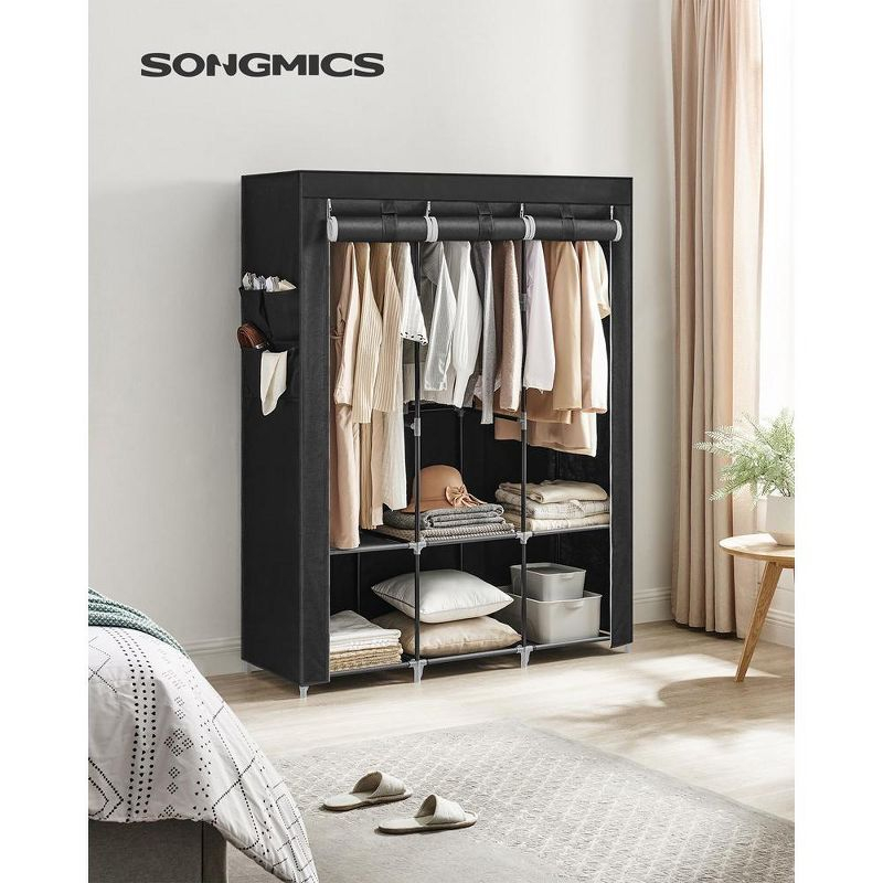 SONGMICS Portable Closet Clothes Wardrobe Organizer with Corver Clothing Rack with 3 Hanging Rods and Shelves Room Black