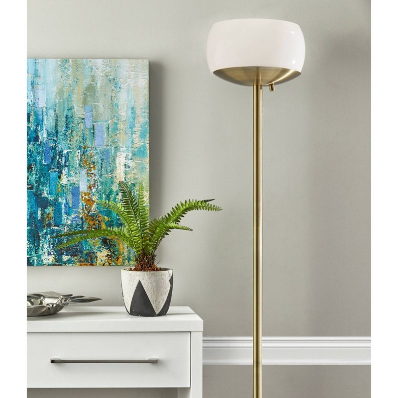 Jessica 300W Torchiere Antique Brass - Adesso: ETL Listed, Dimmable Glass Shade, Metal Body, No Tools Assembly