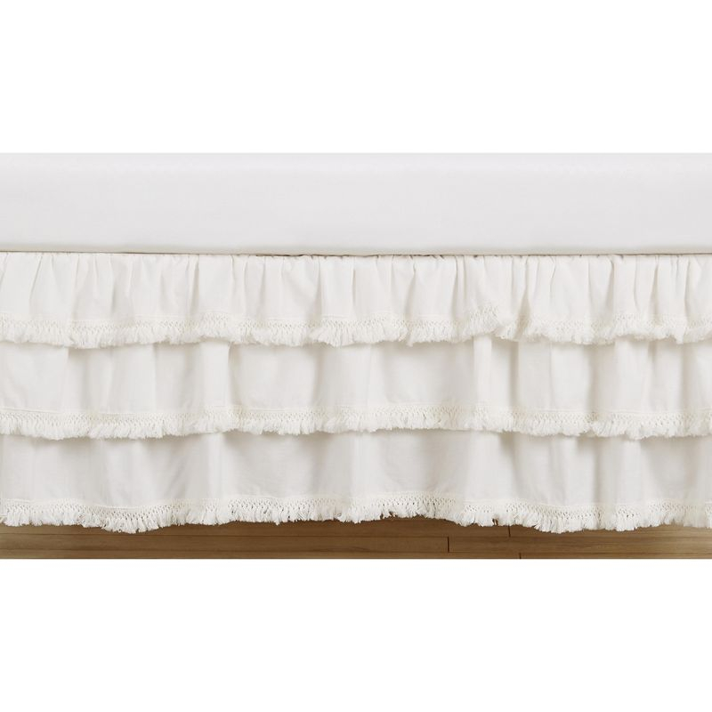 Sweet Jojo Designs Girl 3 Tiered Ruffle Crib Bed Skirt Bohemian Fringe Off White