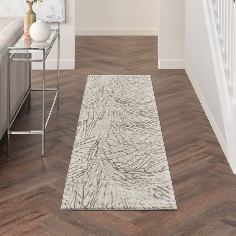 Nourison Rustic Textures Modern Palm Indoor Area Rug Ivory/Grey 2'2" x 7'6"