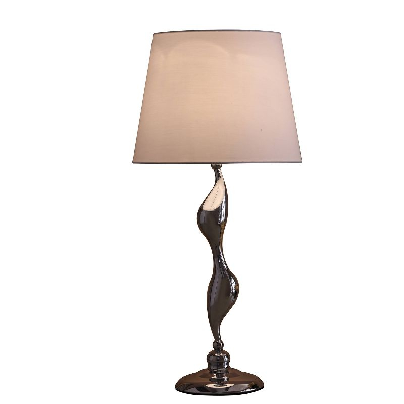 24" Modern Metal Table Lamp with Twisted Base Silver - Ore International: Chrome Finish, Cylinder Linen Shade