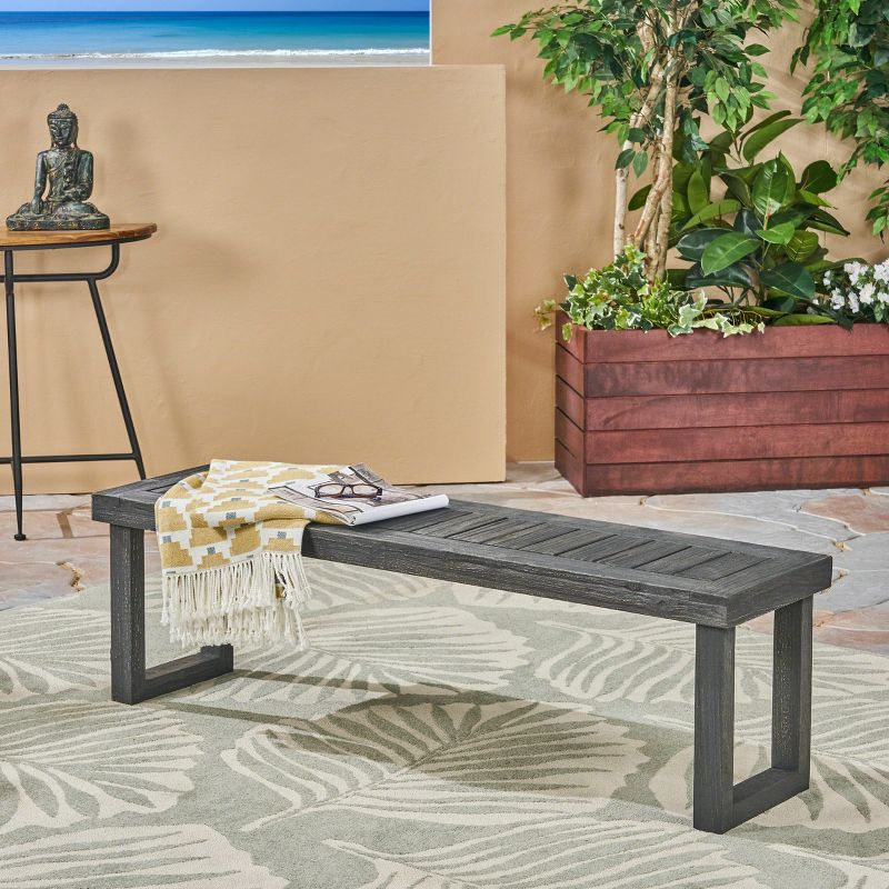 Nestor Acacia Bench - Sandblast Dark Gray - Christopher Knight Home: Weather-Resistant Patio Seating