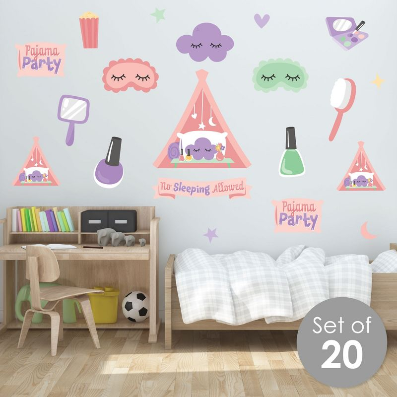 Big Dot of Happiness Pajama Slumber Party - Peel and Stick Girl Birthday Vinyl Wall Art Stickers - Wall Decals - Set of 20