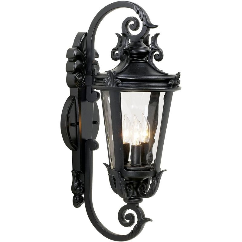 John Timberland Casa Marseille Vintage Rustic Outdoor Wall Light Fixture Black Scroll Arm 21 1/2" Clear Hammered Glass for Post Exterior Barn Deck